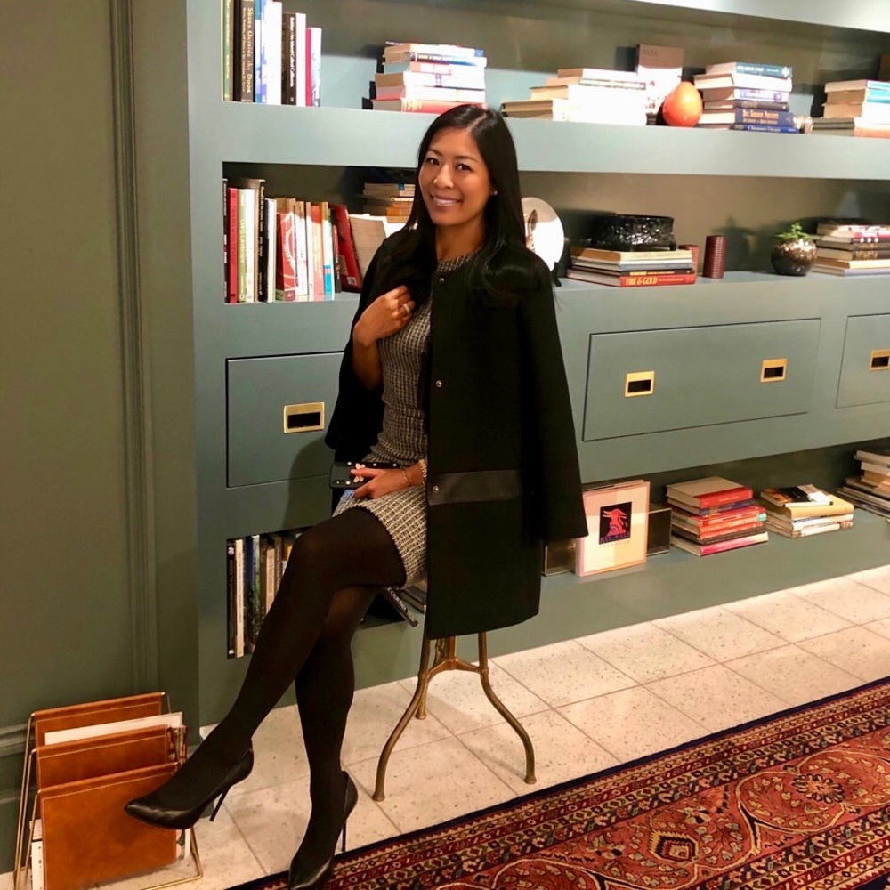 BANANA REPUBLIC tweed pencil dress with puff sleeves